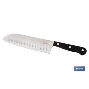 Cuchillo Santoku | Modelo Saffron | Medida de 17,5 cm | Hoja de Acero Inox | Mango de Polioximetileno | Color Negro