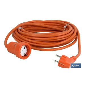 Prolongador de cable bipolar IP 44 | Con toma de tierra lateral | Cable de 10 y 25 metros color naranja