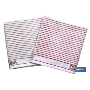 Pack de 2 paños de cocina | Medida 50 x 50 cm | Color Blanco con rayas | Modelo Syrah