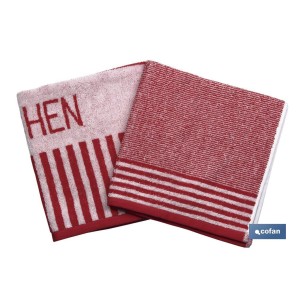 Pack de 2 paños de cocina | Medida 50 x 50 cm | Color rojo y blanco | Modelo Cabernet