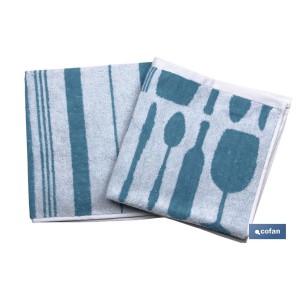 Pack de 2 paños de cocina | Medida 50 x 50 cm | Color azul con estampado | Modelo Malbec