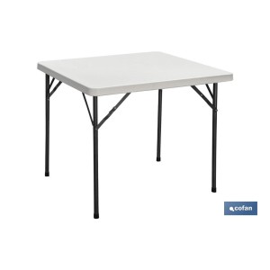 Mesa de catering plegable cuadrada portátil | Color blanco de 88 cm de lado | Mesa Multiusos