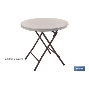 Mesa plegable redonda de color blanco | Peso máximo: 120 kg | Adecuada para 6 personas | Medidas abierta: Ø88 x 74 cm