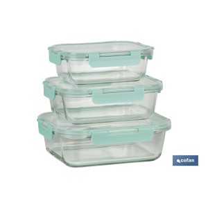 Set de 3 Fiambreras Rectangulares de Borosilicato | Modelo Agatha | Capacidad 640-1040-1520 ml