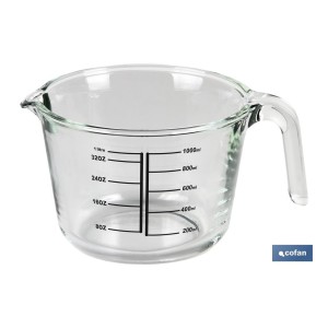 Jarra Medidora de Borosilicato | Modelo Baritina | Capacidad 1 L | Apta para microondas, Horno y Congelador