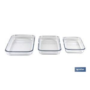 Set de 3 fuentes rectangulares de borosilicato Modelo Baritina I Capacidad: 1600 ml - 2200 ml - 3000 ml