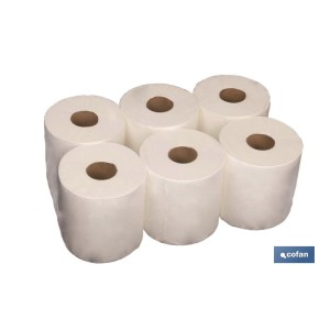 Papel Secamanos blanco | Material reciclado | Pack de 6 Rollos | Peso rollo 0,8 kilos 90 metros