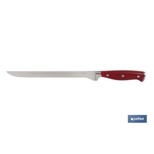 Cuchillo Jamonero  y Salmonero con forjado francés | En Color Rojo | Medida de la hoja de 25 cm