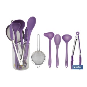 Set de 6 utensilios morados para cocina de la gama Vergini