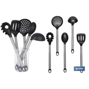 Set de 6 utensilios negros para cocina de la gama Neige