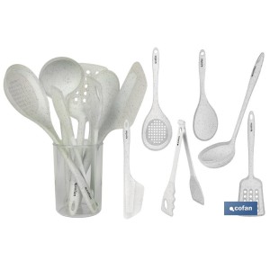 Set de 7 utensilios blancos para cocina de la gama Bach