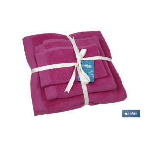 Juego de 3 toallas de color fucsia con 580 g/m2 | Gama Primavera | Set de toallas 100 % de algodón