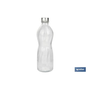 Botella de vidrio transparente con tapón de acero inoxidable | Capacidad: 1 litro