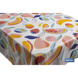 Rollo de hule con diseño de frutas tropical | Protección y estilo para la mesa