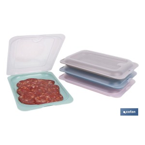 Pack de 4 fiambreras portaembutidos apilables | Tapa transparente | Conservación de alimentos | Medidas: 25 x 17 x 3 cm